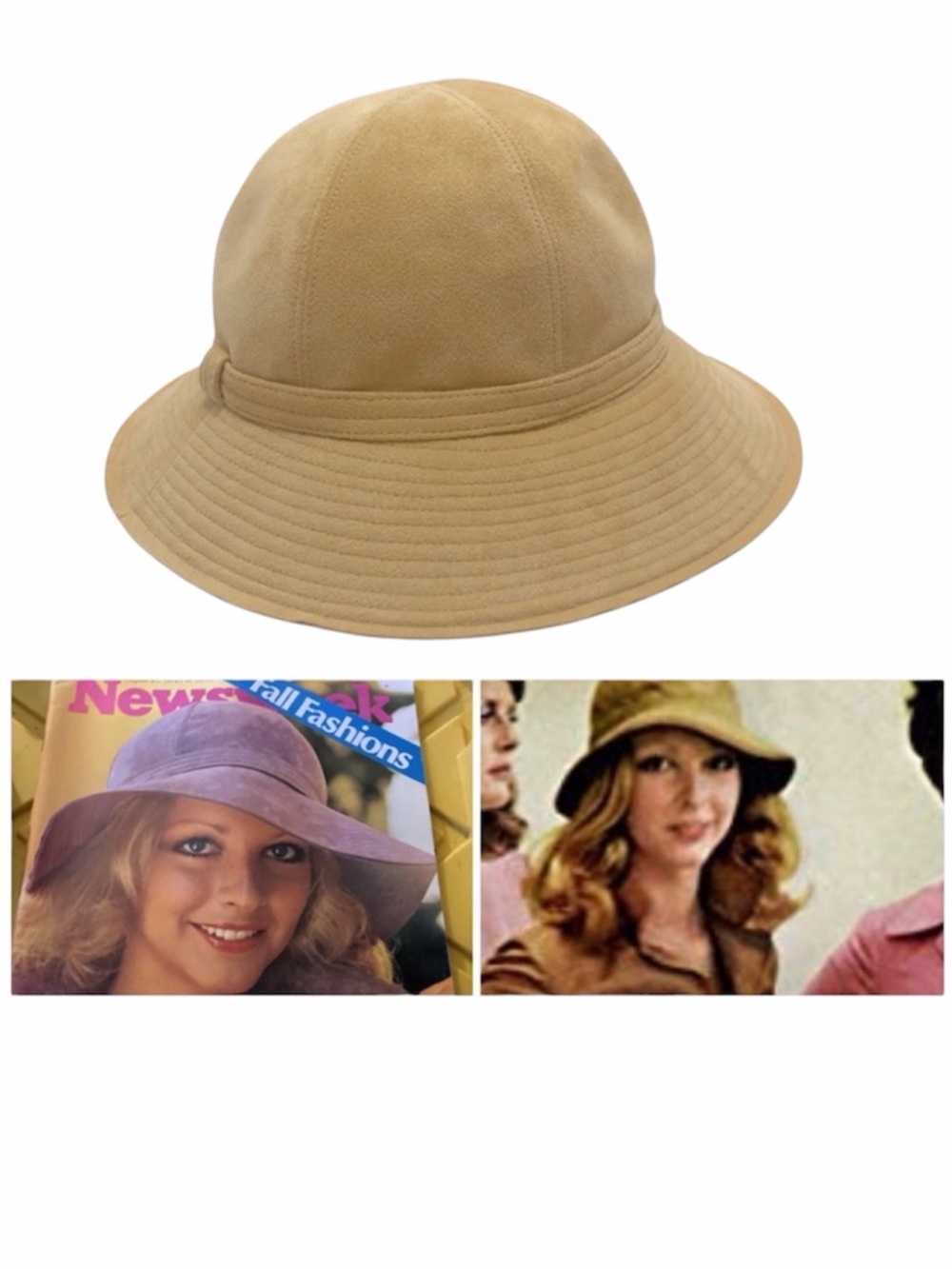 Halston Vintage | 1972 Tan Ultra Suede Bucket Hat ASO Cover of Newsweek 70s